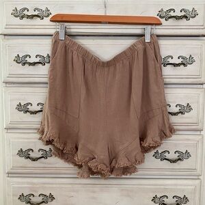 Umgee Cocoa Brown Frayed Hem Shorts